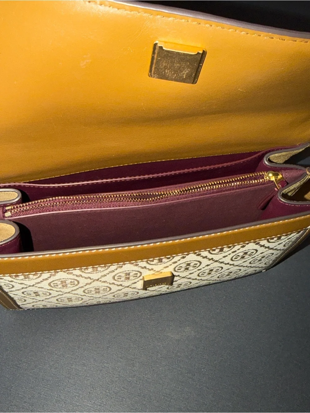 Tory Burch Tan Logo-Print Canvas Crossbody Bag